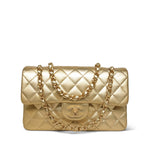 Product image 1 of 32: Gold Metallic Lambskin Quilted Classic Flap Small Aged Gold Hardware