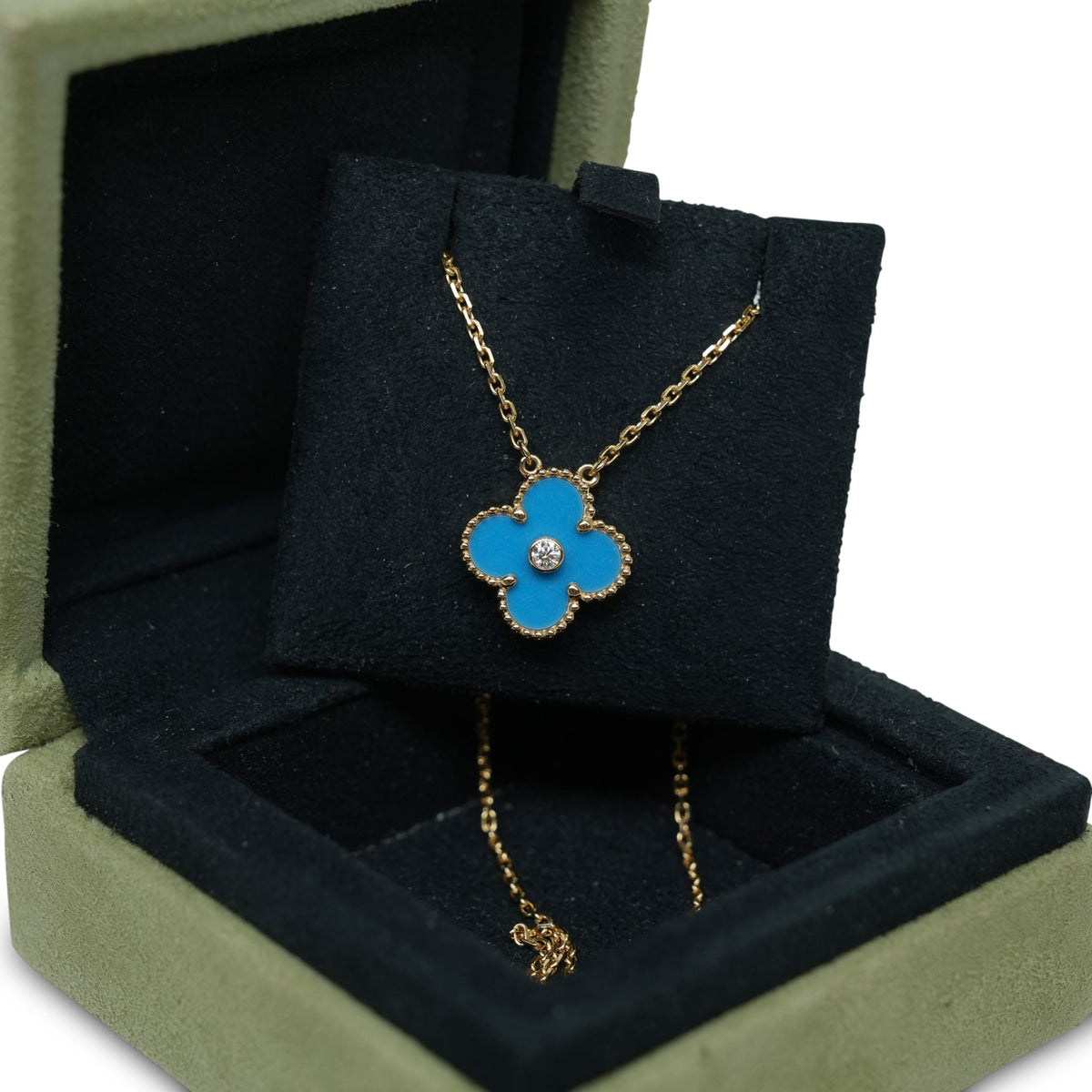 Van Cleef & Arpels 2019 Alhambra Holiday Pendant Blue Sèvres/Diamond 18K Yellow Gold