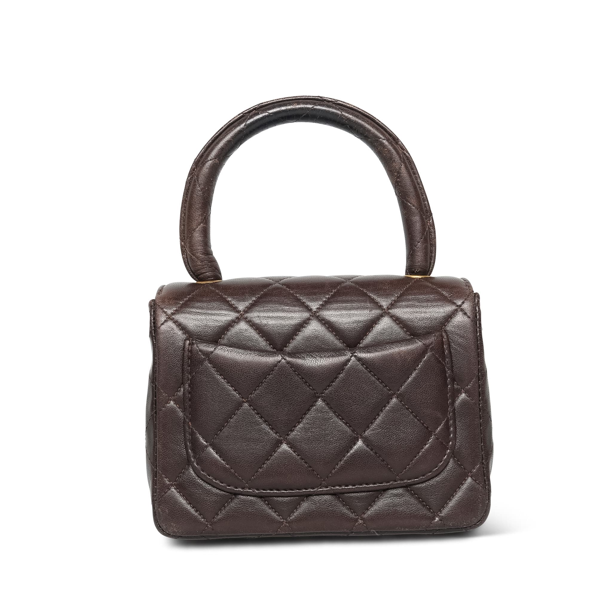 Shop Vintage Brown Lambskin Quilted Micro with Top Handle | Luxury