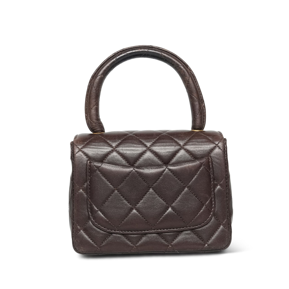 Vintage Brown Lambskin Quilted Micro Mini Kelly with Top Handle GHW