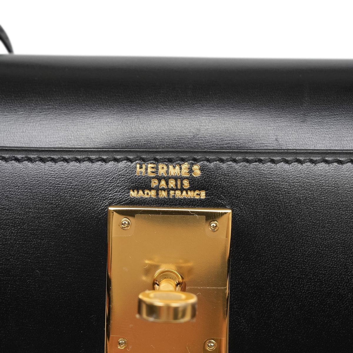 Kelly Sellier 28 Black Box Calfskin Gold Plated W Circle Stamp