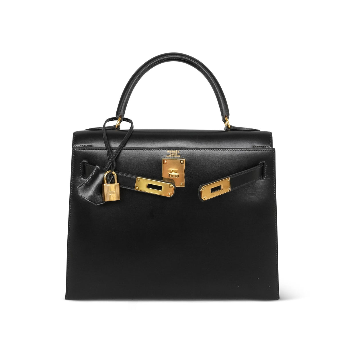 Kelly Sellier 28 Black Box Calfskin Gold Plated W Circle Stamp