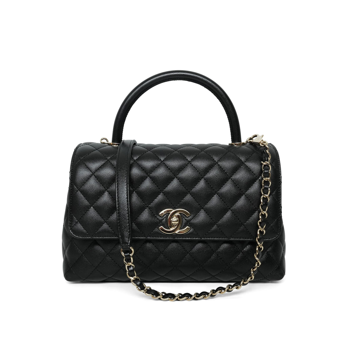 Black Caviar Quilted Coco Handle Medium Light Gold Hardware