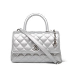 Product image 1 of 14: Silver Metallic Caviar Quilted Coco Handle Small Silver Hardware