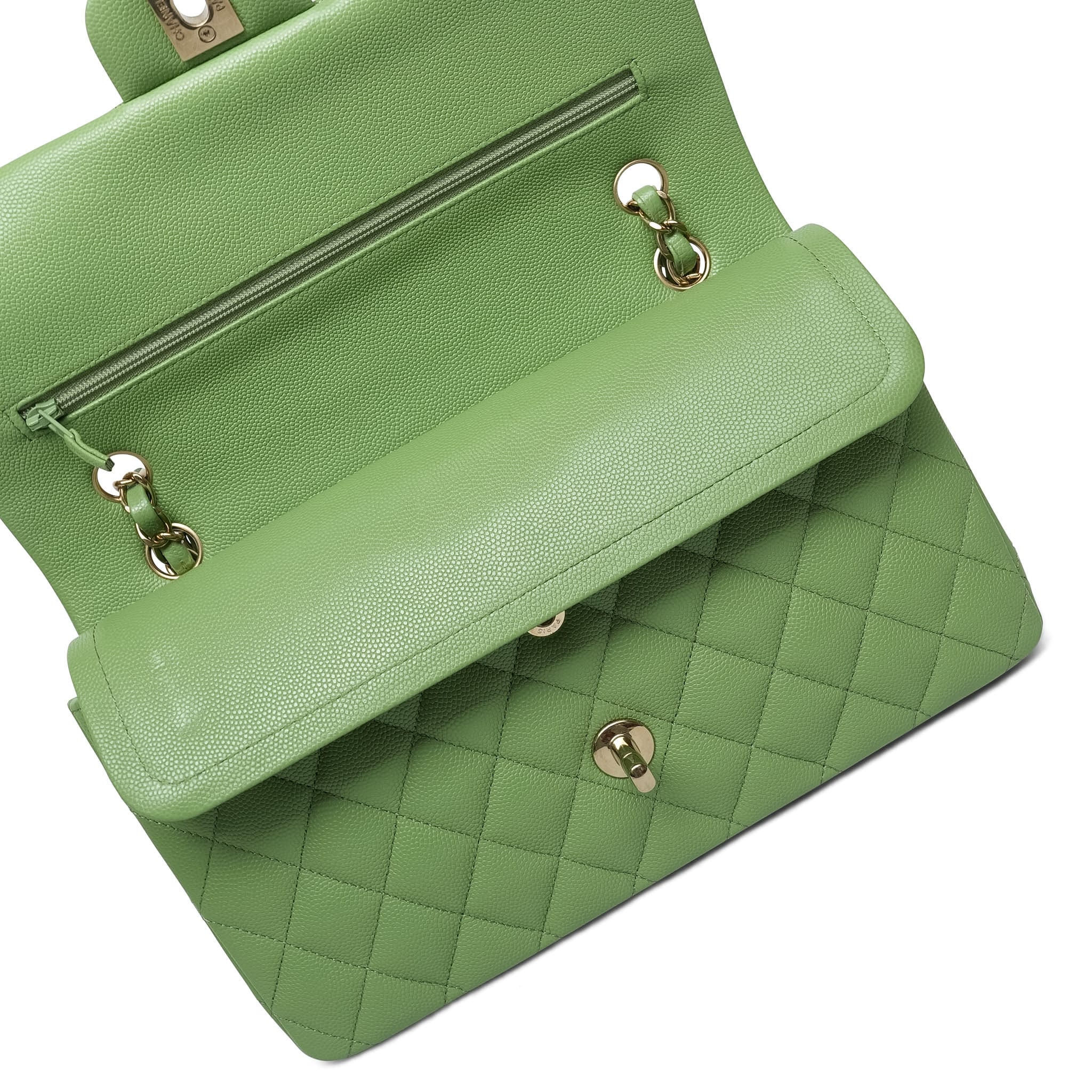 Product image 15 of 16: Pistachio Green Caviar Quilted Classic Flap Medium LGHW