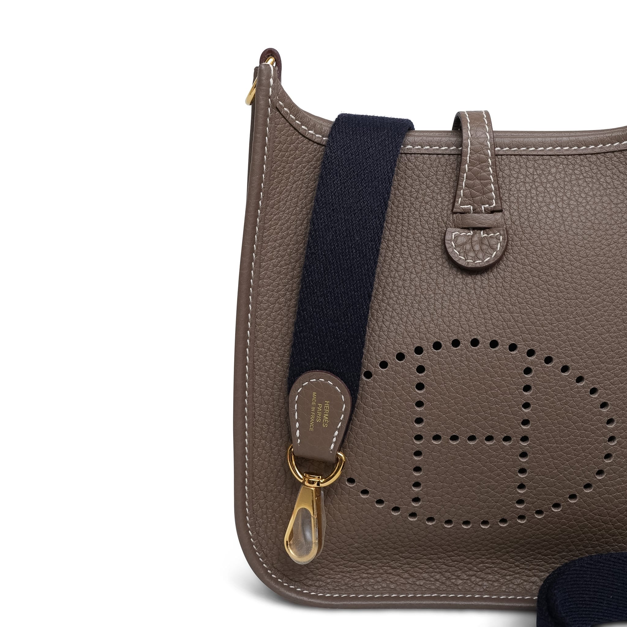 Product image 4 of 16: Evelyne Amazone 16 TPM Etoupe/Bleu Indigo Taurillon Clemence Gold Plated U Stamp