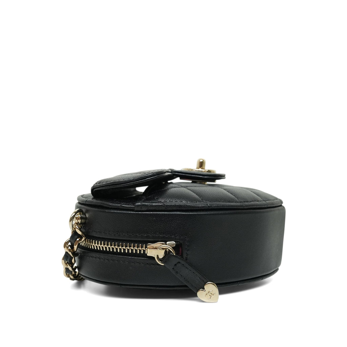 22S CC In Love Black Lambskin Quilted Small (Clutch on Chain) Heart Bag LGHW
