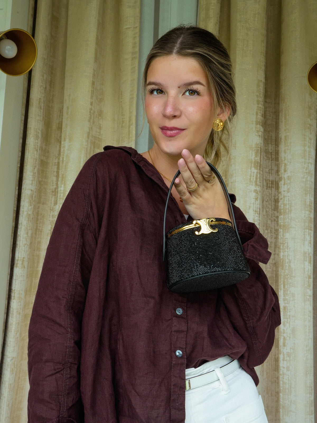 Celine Black Nina Minaudiere Suede Calfskin Strass.