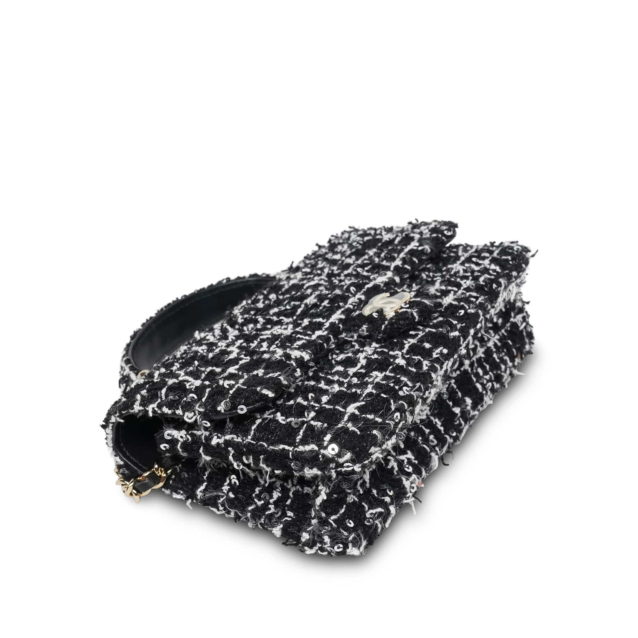 Product image 9 of 17: Black/White/Sequin Tweed Quilted Mini Top Handle Light Gold Hardware