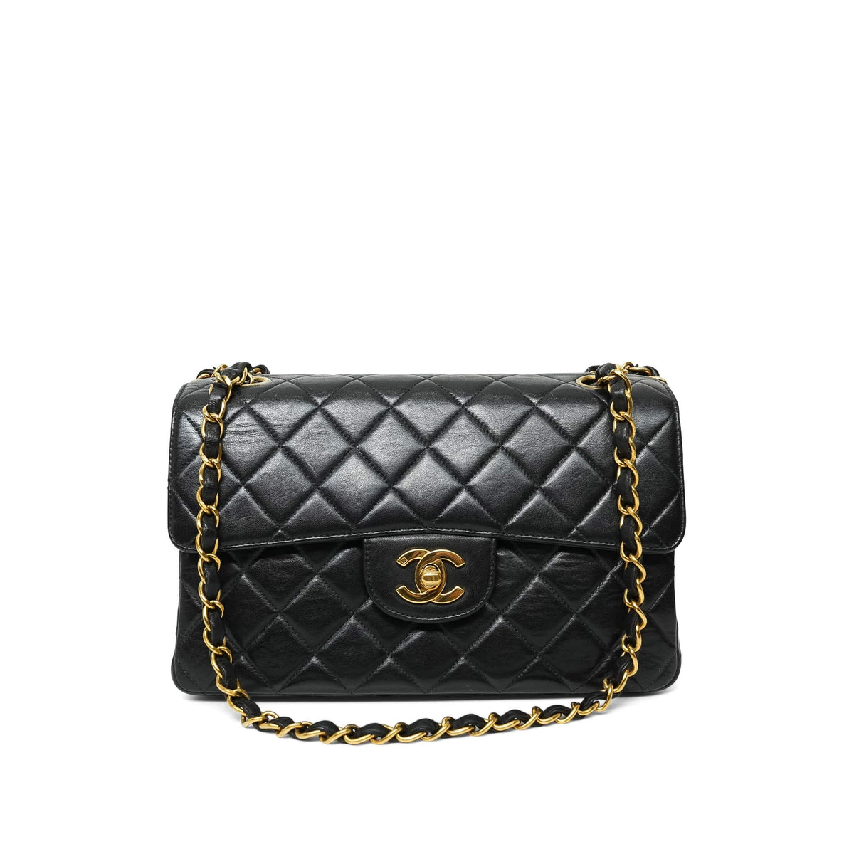 Black Lambskin Quilted Double Face Flap Bag Small Gold Hardware