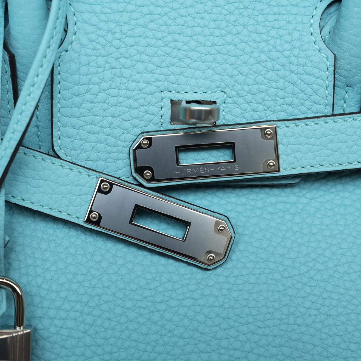 Birkin 30 Bleu Atoll Veau Clemence Palladium Plated X Stamp