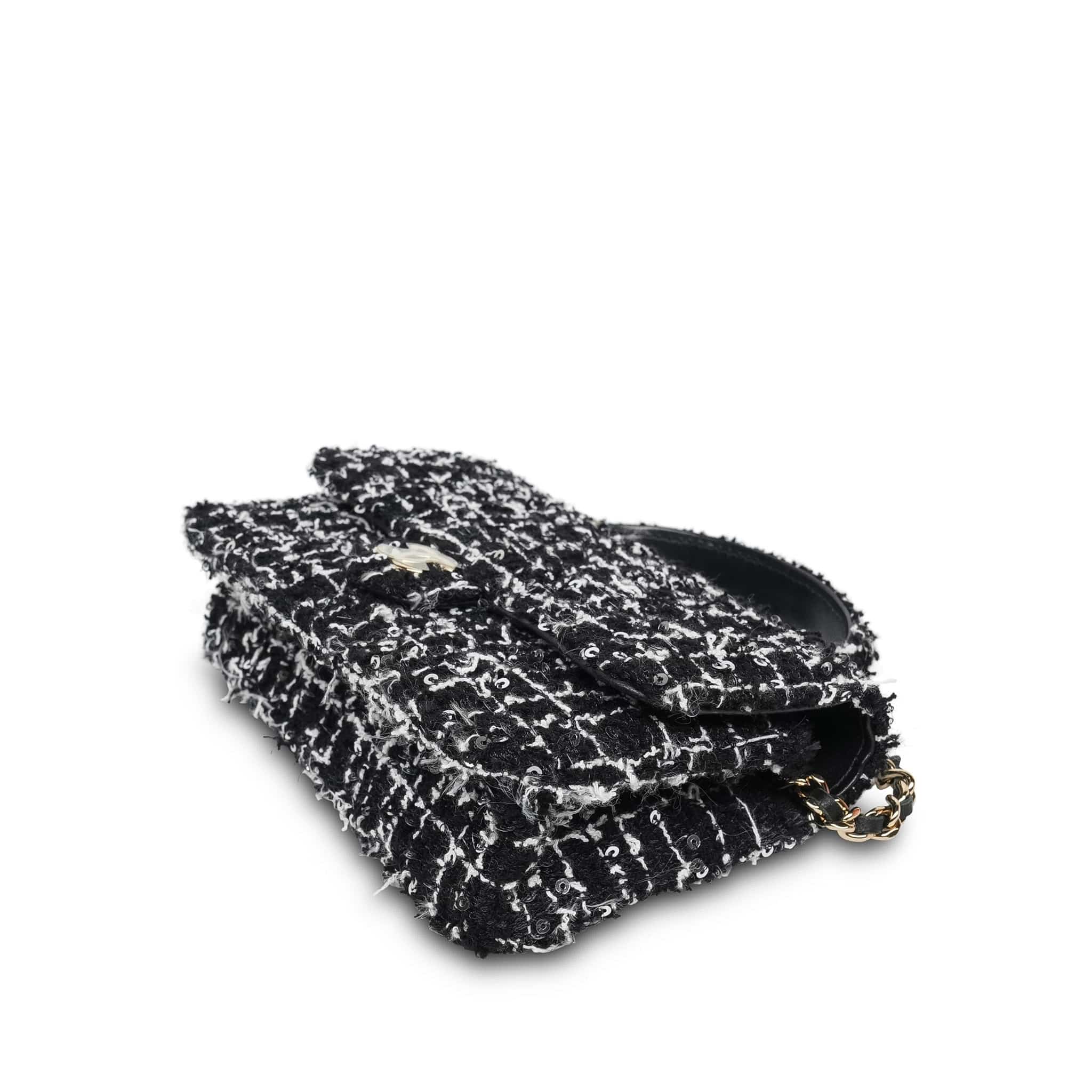 Product image 10 of 17: Black/White/Sequin Tweed Quilted Mini Top Handle Light Gold Hardware