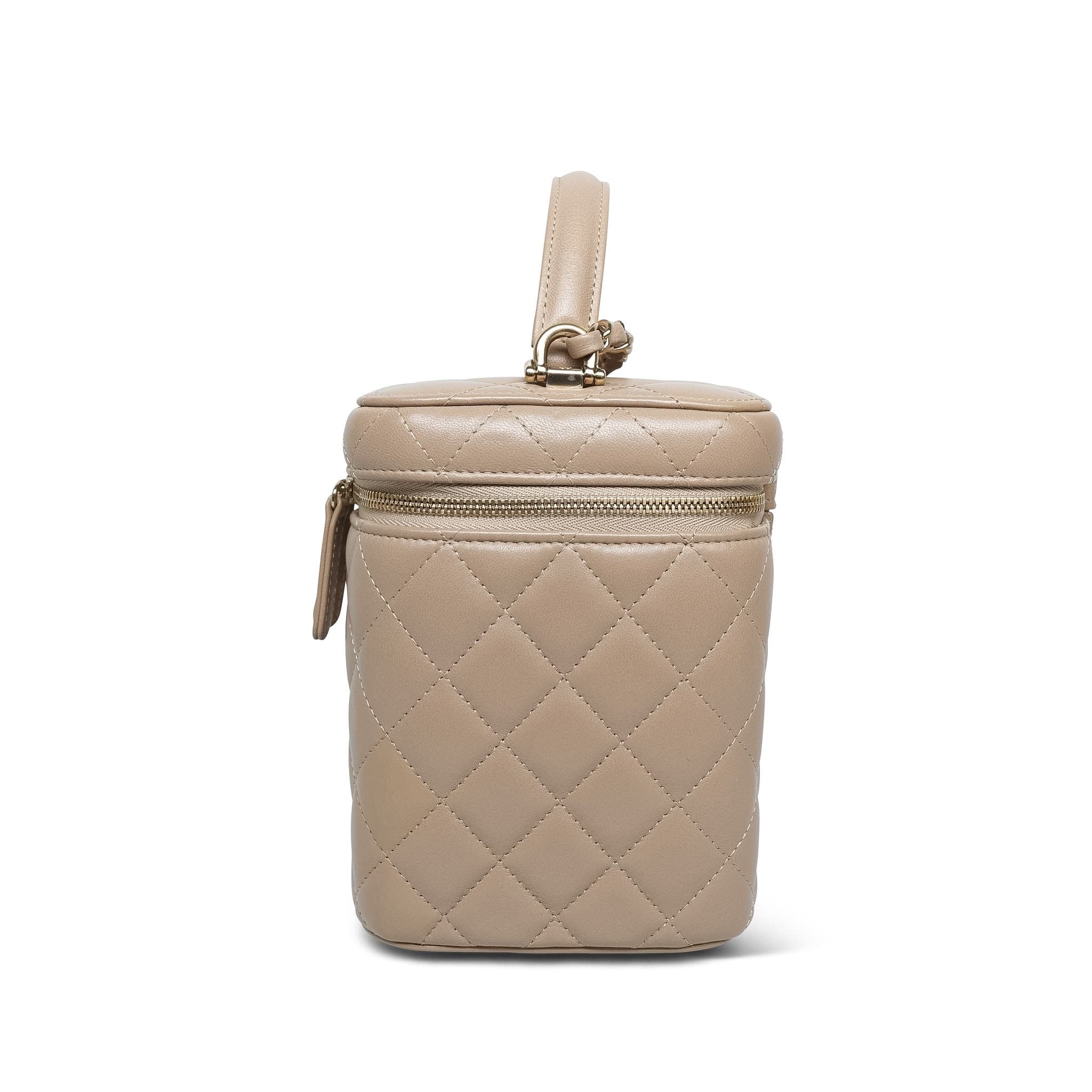 Product image 7 of 28: Beige Lambskin Quilted Top Handle Vanity Case LGHW