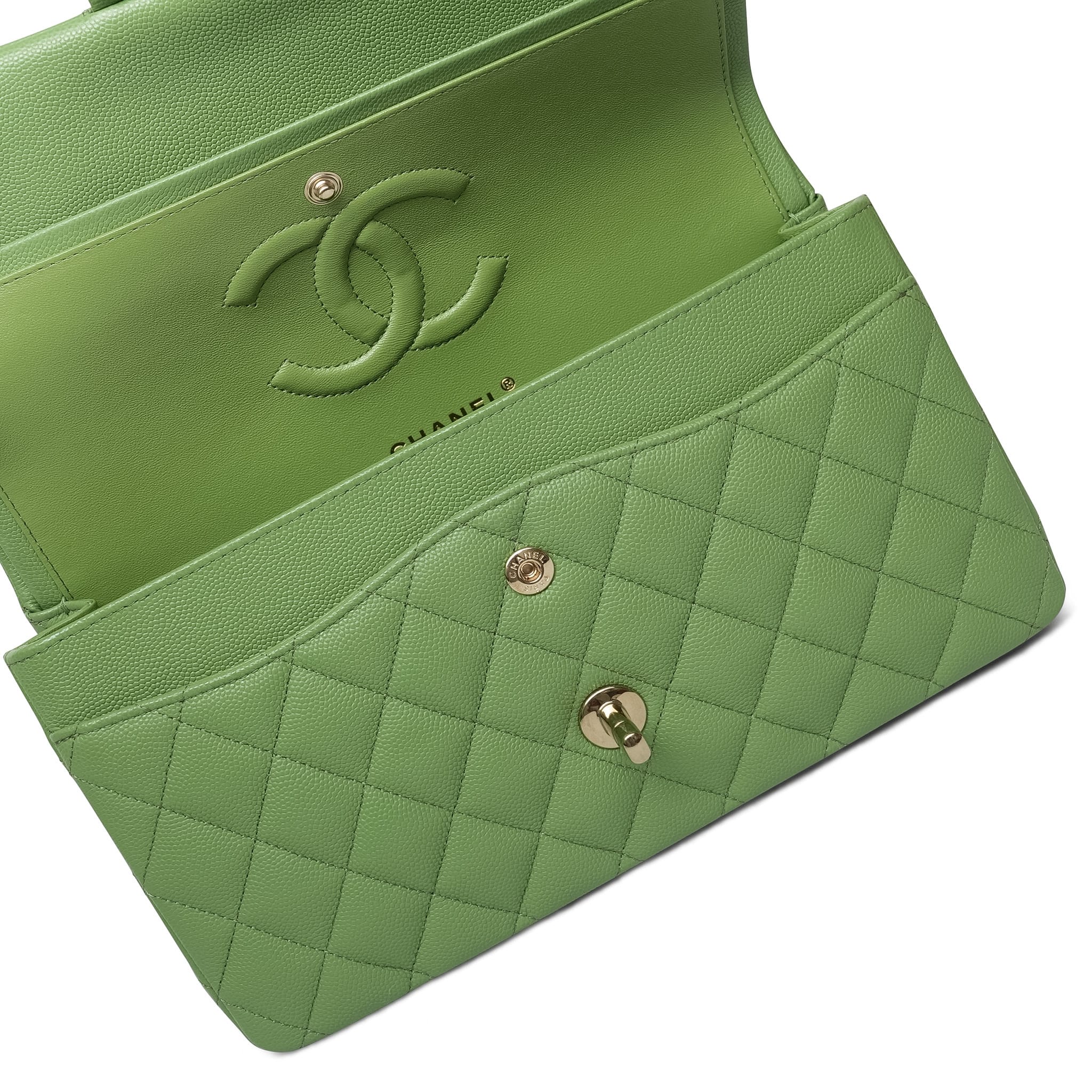 Product image 14 of 16: Pistachio Green Caviar Quilted Classic Flap Medium LGHW