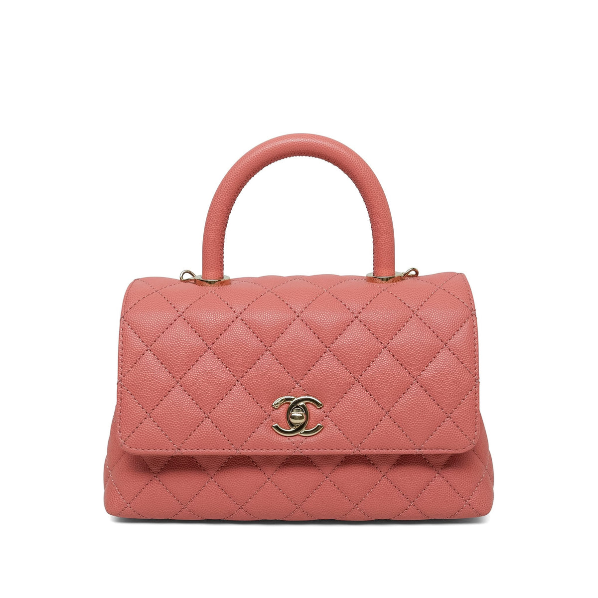 Coral Caviar Quilted Small Coco Handle Light Gold Hardware