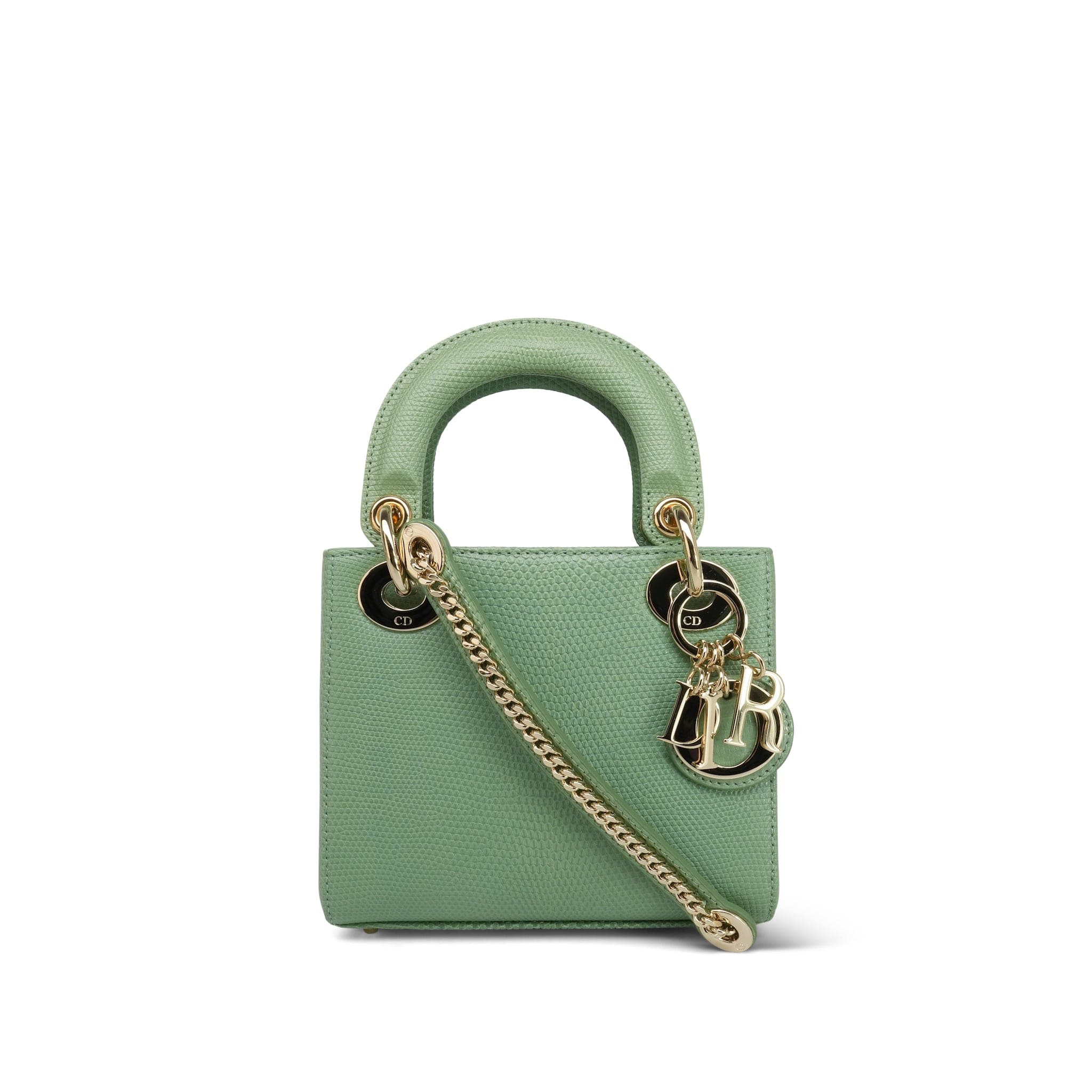 DIOR キーリングジップケース　ライトグリーン Mini Lady Dior Bag Willow Green Lizard Light Gold Hardware – REDELUXE