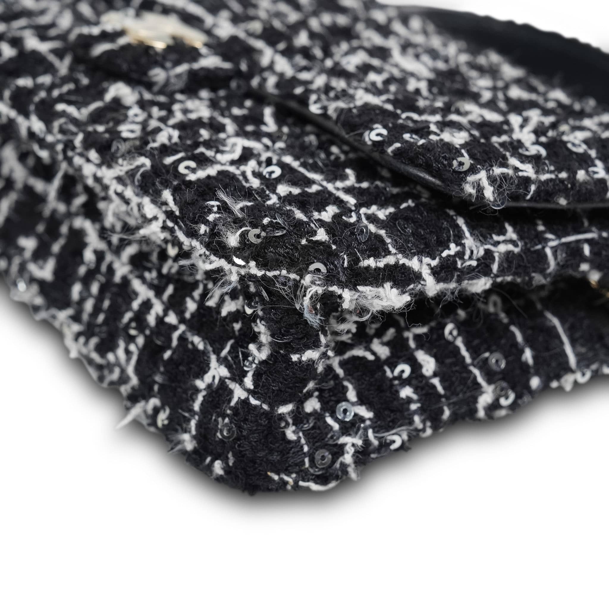 Product image 11 of 17: Black/White/Sequin Tweed Quilted Mini Top Handle Light Gold Hardware