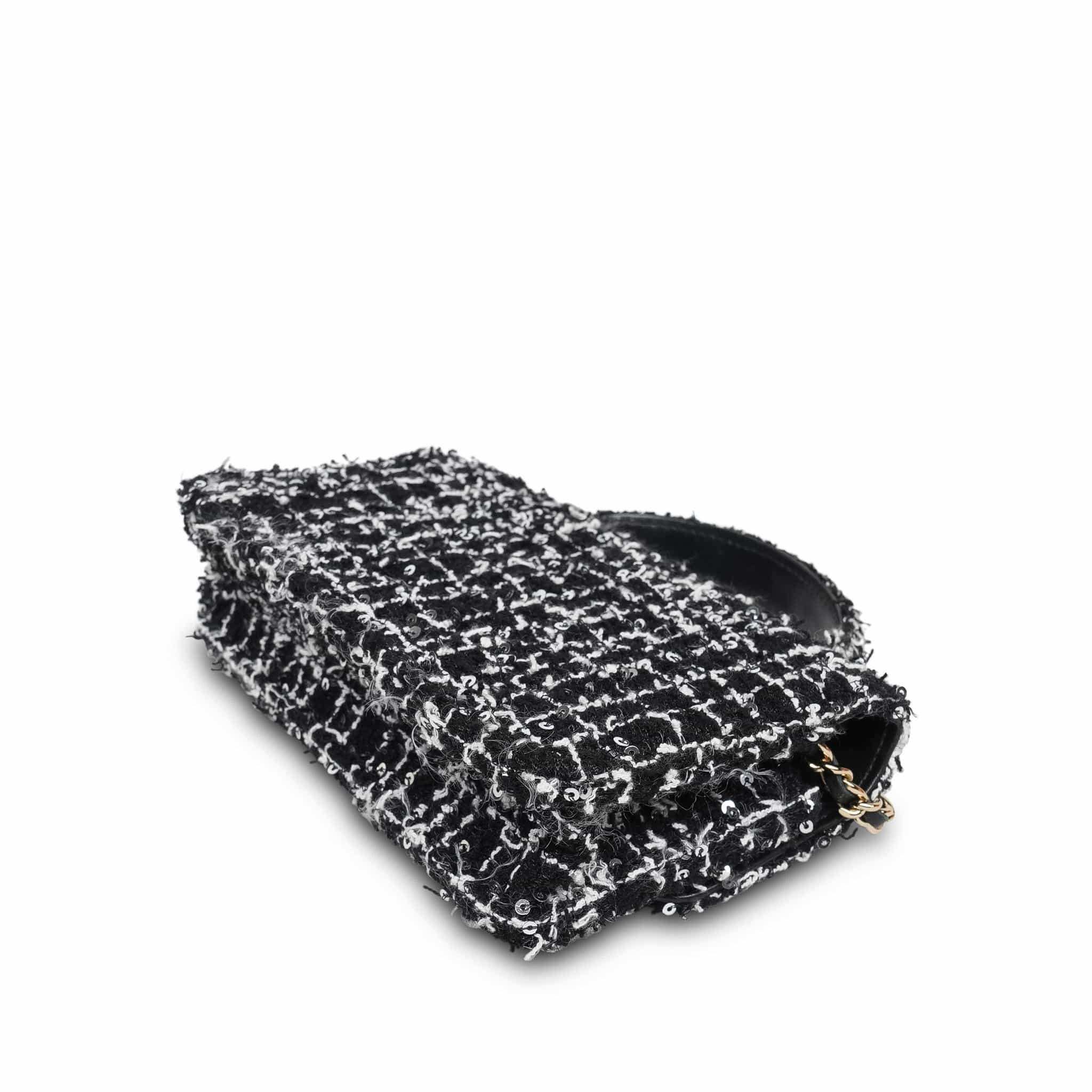 Product image 13 of 17: Black/White/Sequin Tweed Quilted Mini Top Handle Light Gold Hardware
