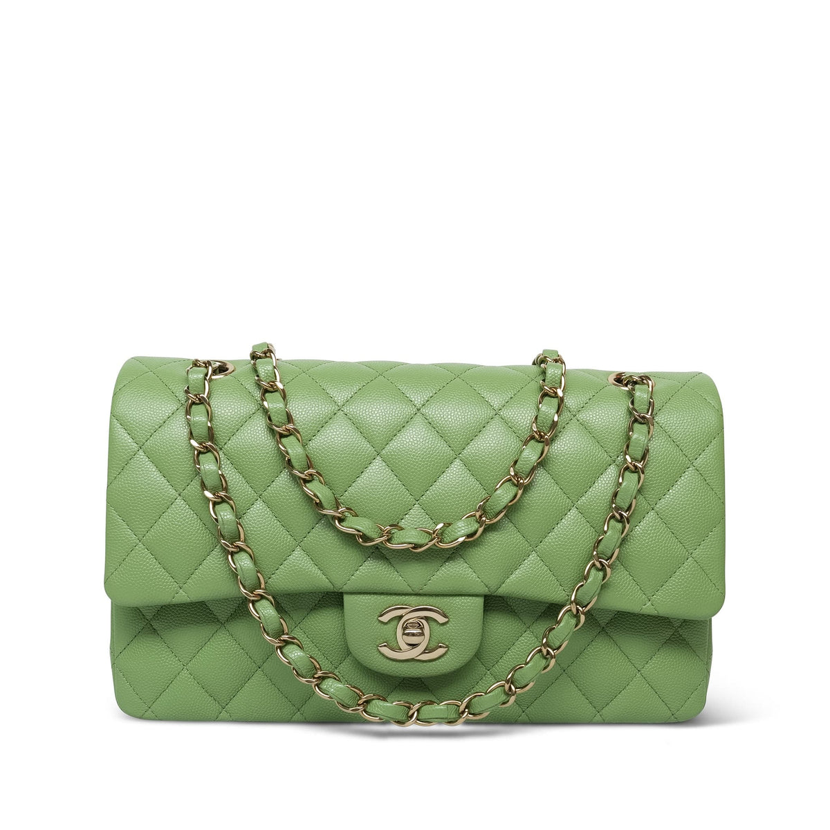 Pistachio Green Caviar Quilted Classic Flap Medium LGHW