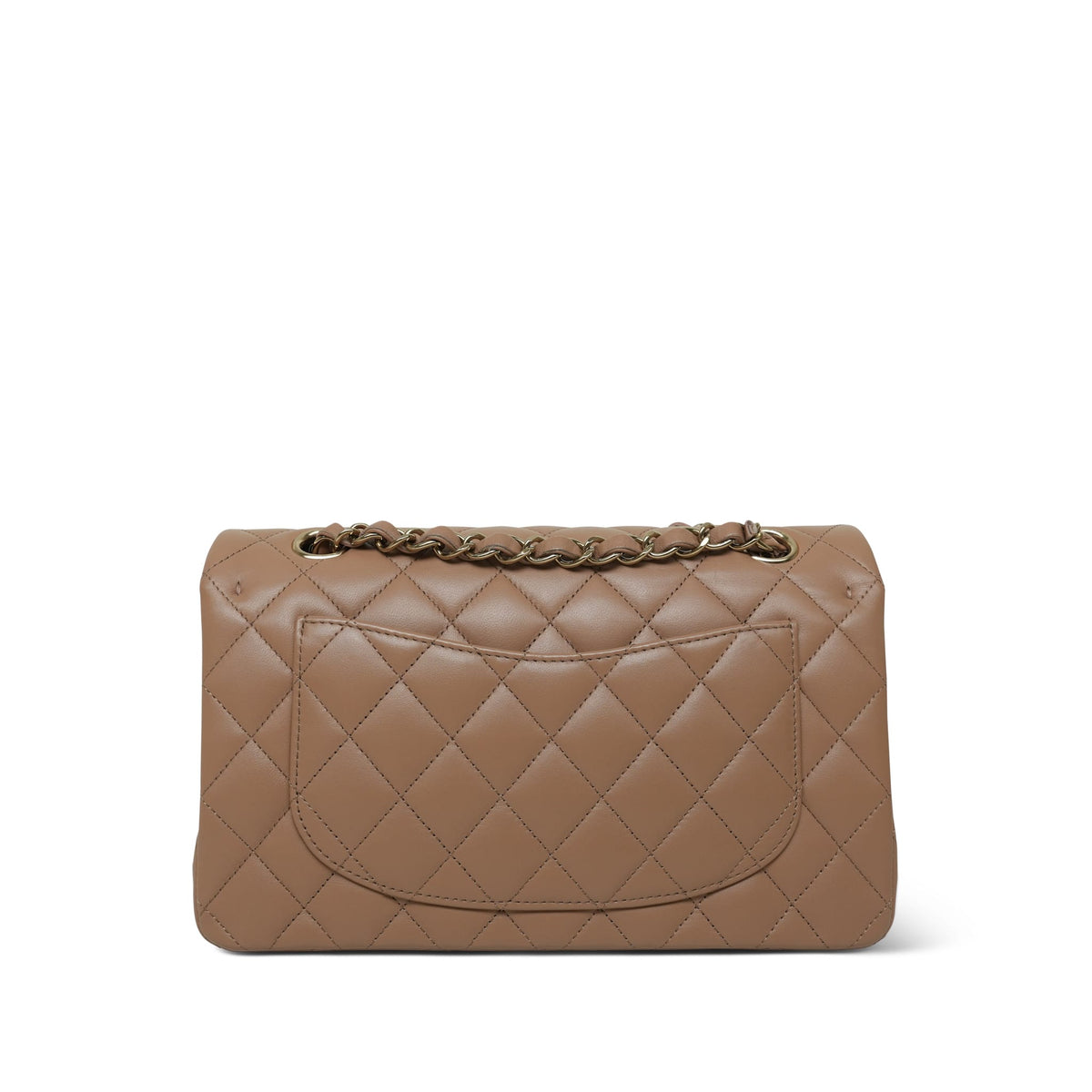 Dark Beige Lambskin Quilted Classic Flap Small LGHW