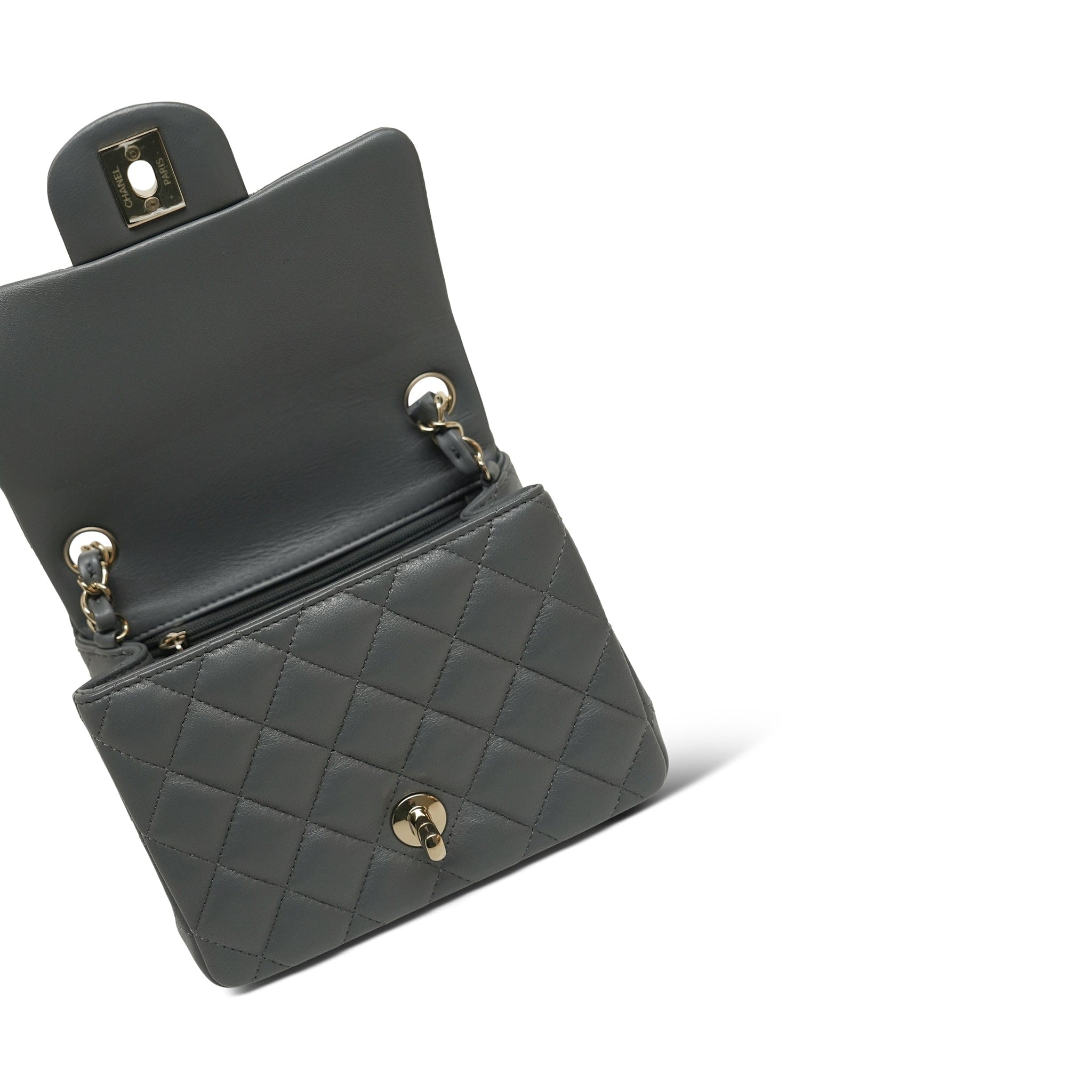 25B Dark Grey Lambskin Quilted Mini Square Flap Light Gold