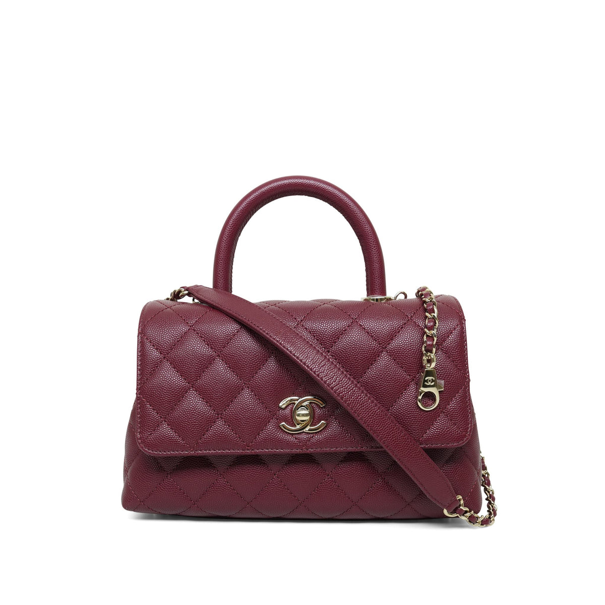 24K Burgundy Caviar Quilted Small Coco Handle LGHW