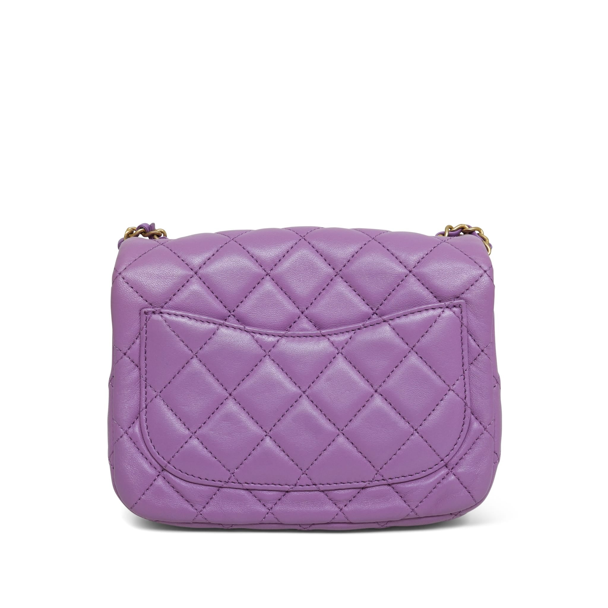 Purple Lambskin Quilted Pearl Crush Mini Square Flap AGHW – REDELUXE