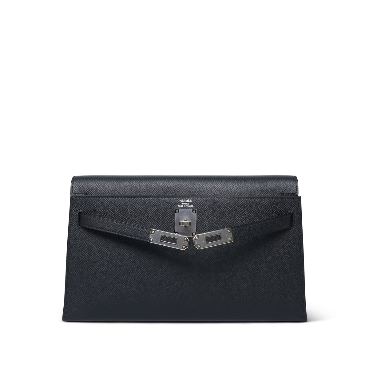 Kelly Elan Black Epsom Palladium Plated K Stamp