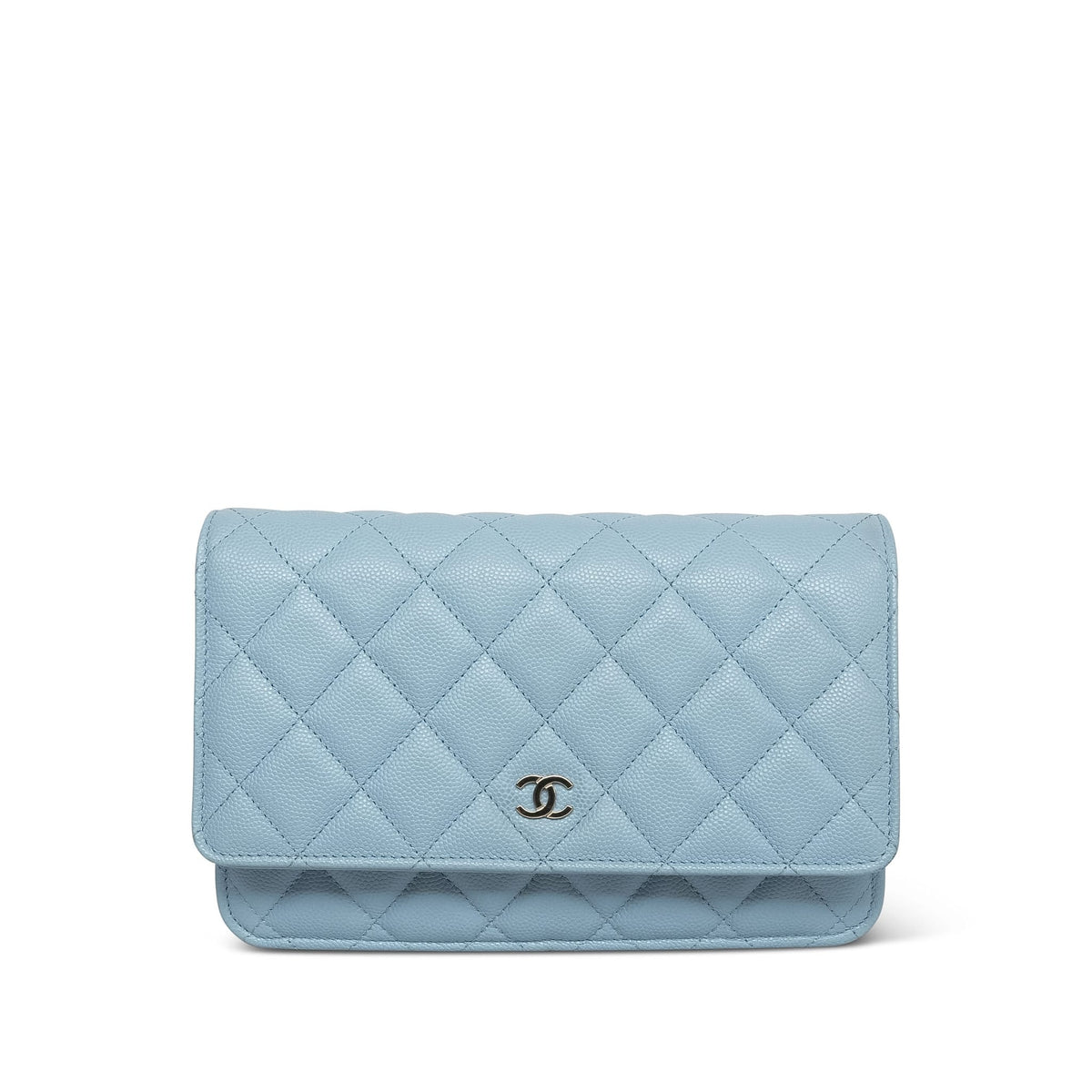 Blue Caviar Quilted Wallet On Chain WOC Light Gold Hardware
