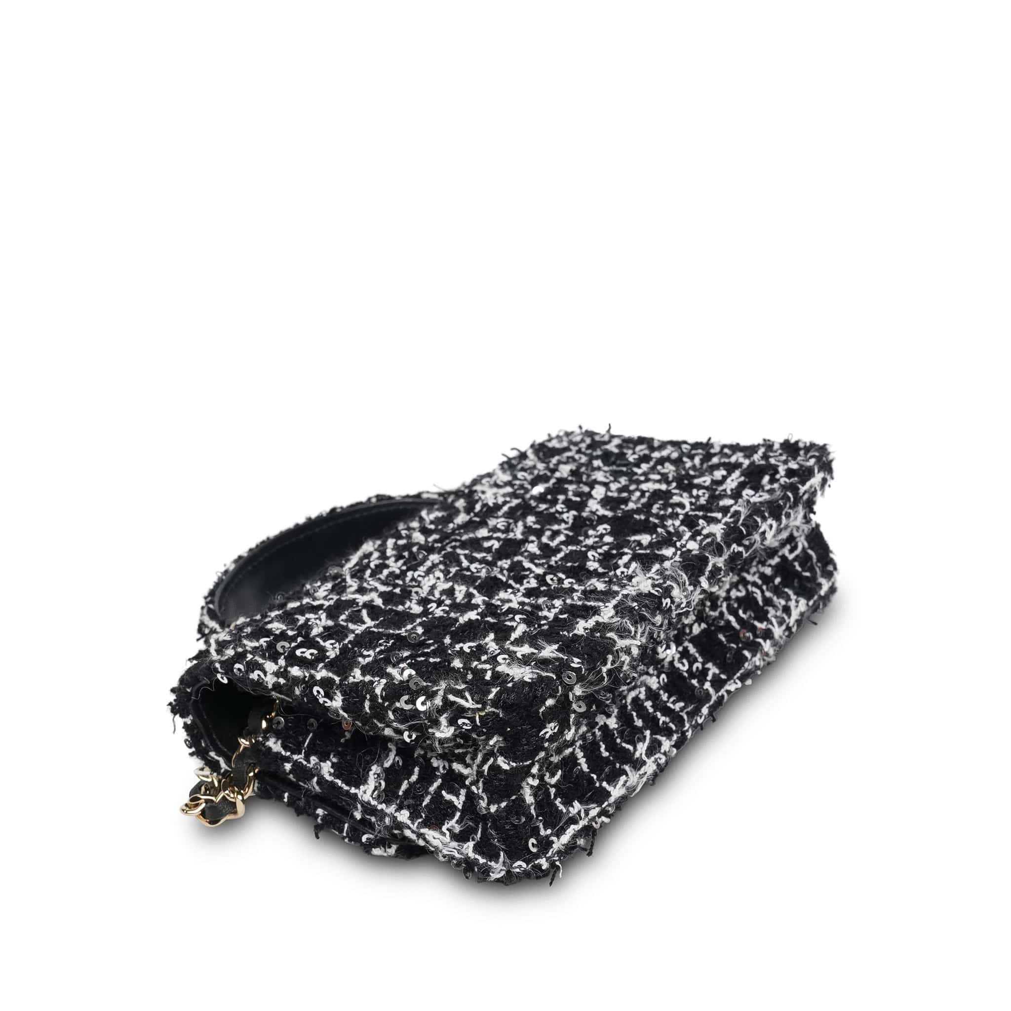 Product image 12 of 17: Black/White/Sequin Tweed Quilted Mini Top Handle Light Gold Hardware