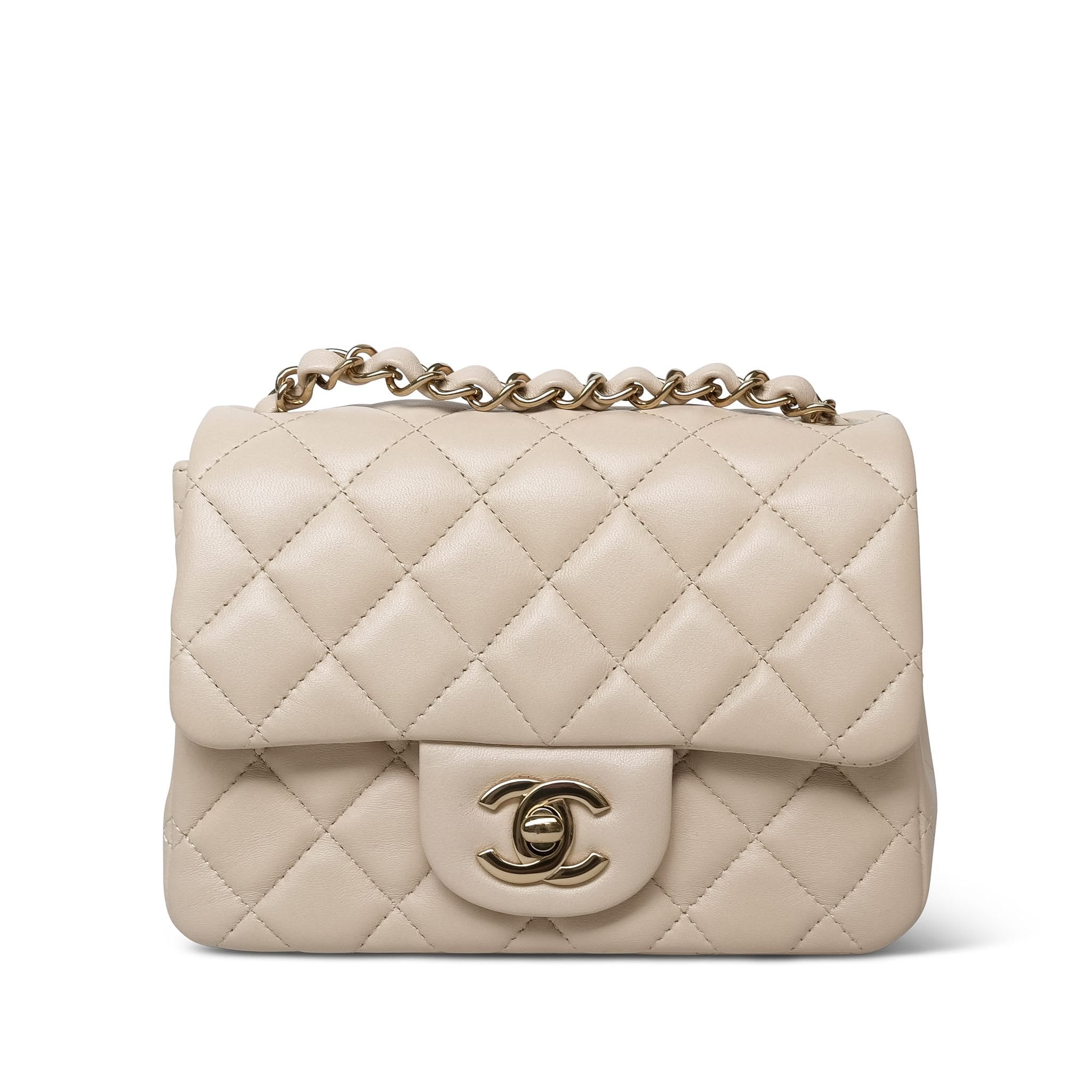Product image 3 of 17: Light Beige Lambskin Quilted Mini Square Flap LGHW