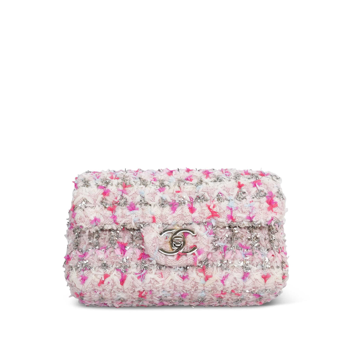 Pink/White/Tinsel Tweed Mini Rectangular Flap Silver Hardware
