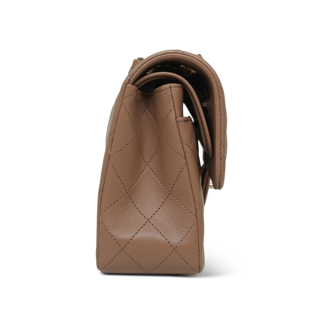 Dark Beige Lambskin Quilted Classic Flap Small LGHW