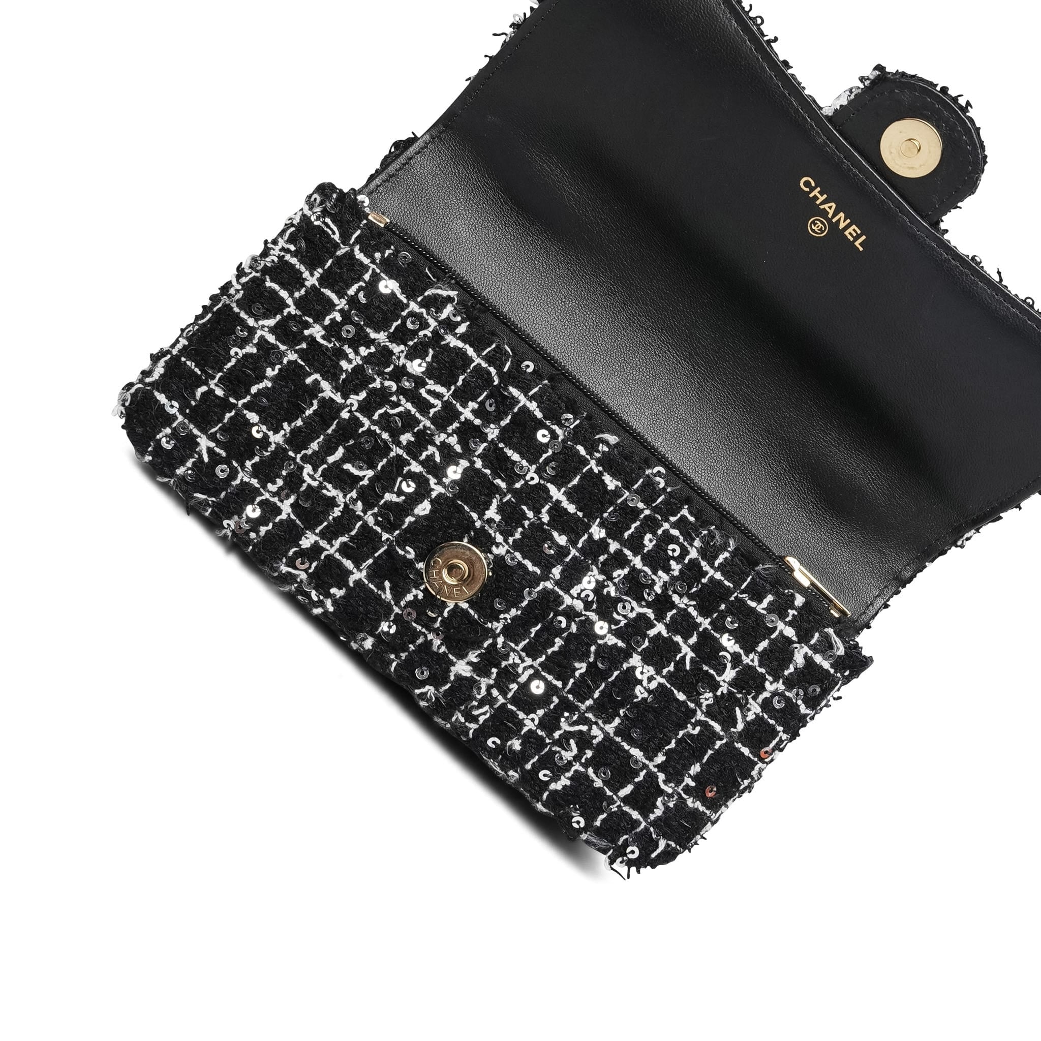 Product image 17 of 17: Black/White/Sequin Tweed Quilted Mini Top Handle Light Gold Hardware