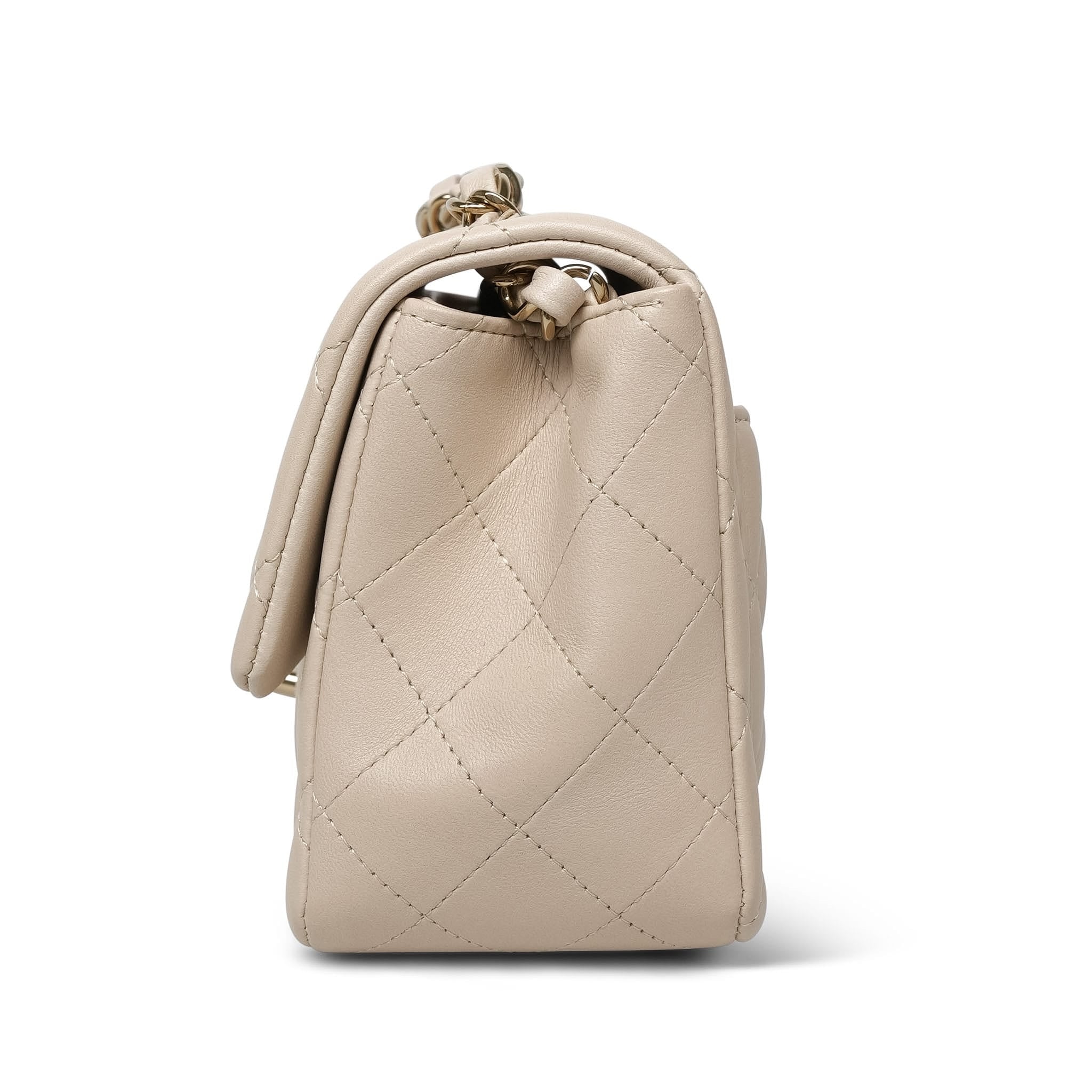 Product image 7 of 17: Light Beige Lambskin Quilted Mini Square Flap LGHW