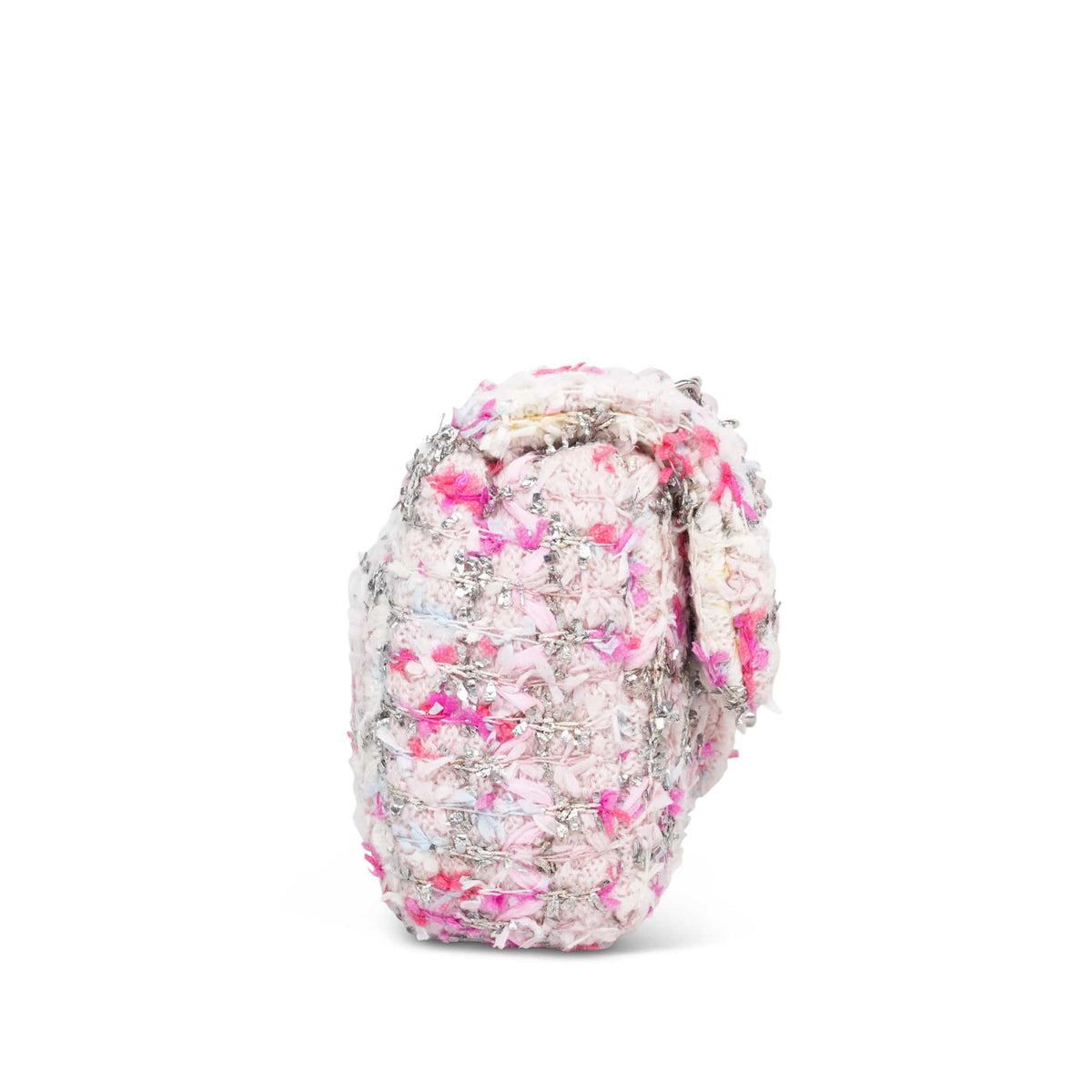 Pink/White/Tinsel Tweed Mini Rectangular Flap Silver Hardware
