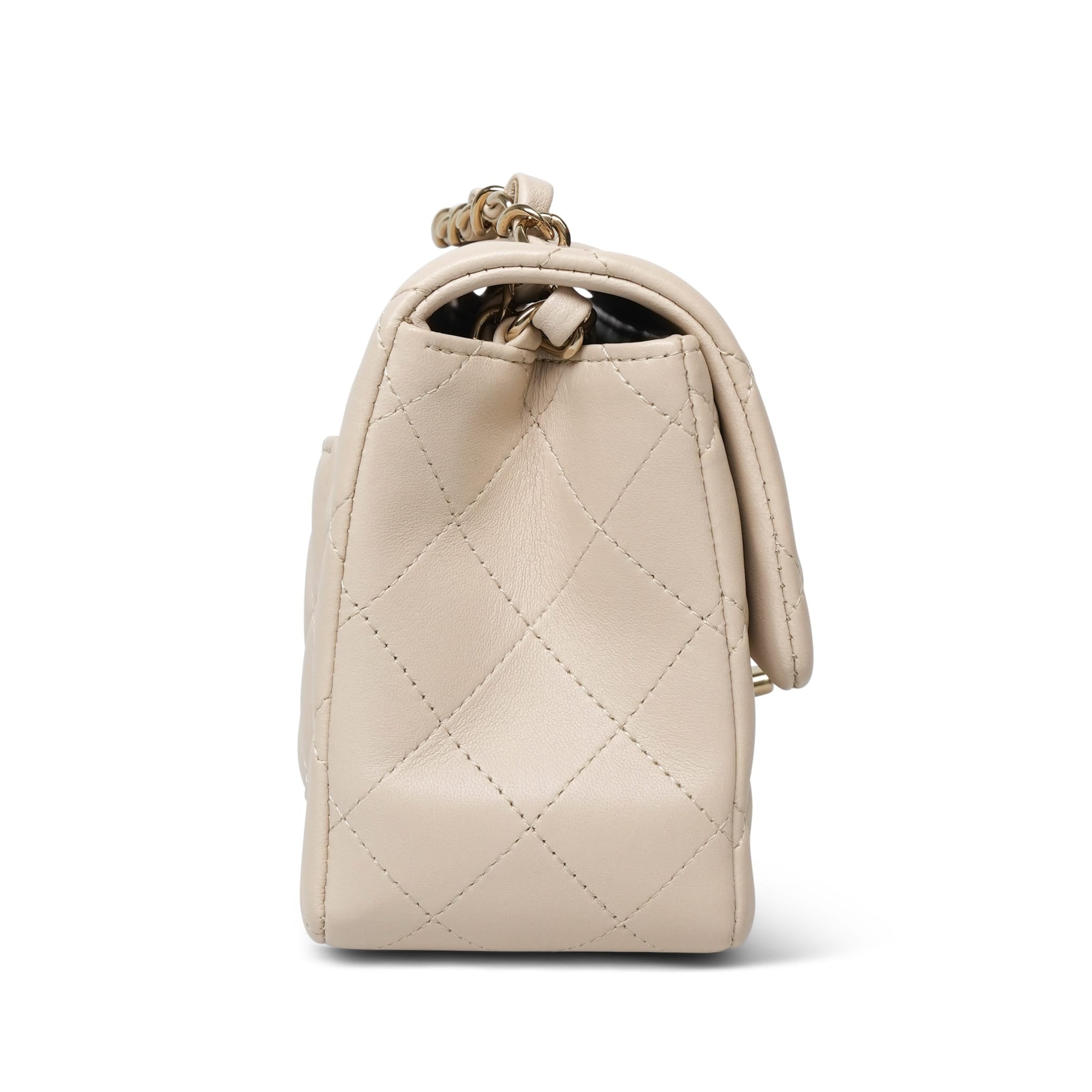 Product image 4 of 17: Light Beige Lambskin Quilted Mini Square Flap LGHW