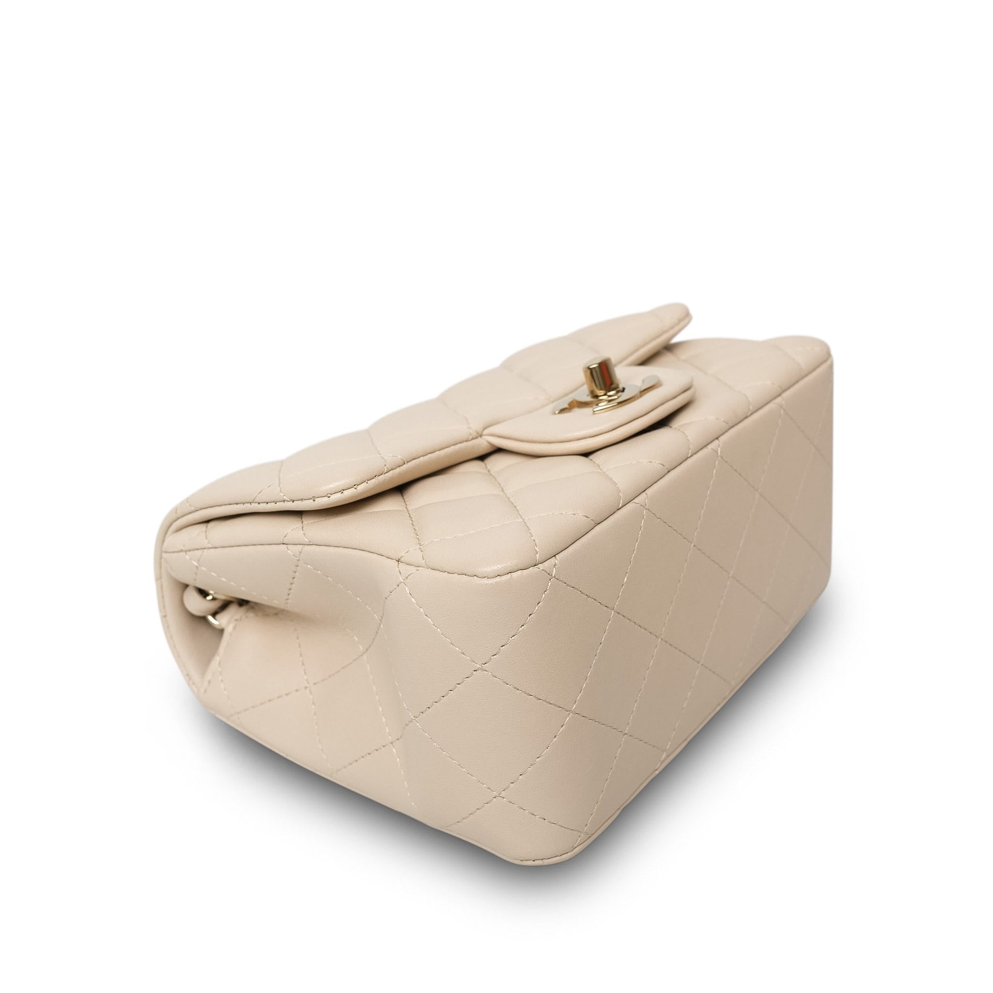 Product image 9 of 17: Light Beige Lambskin Quilted Mini Square Flap LGHW