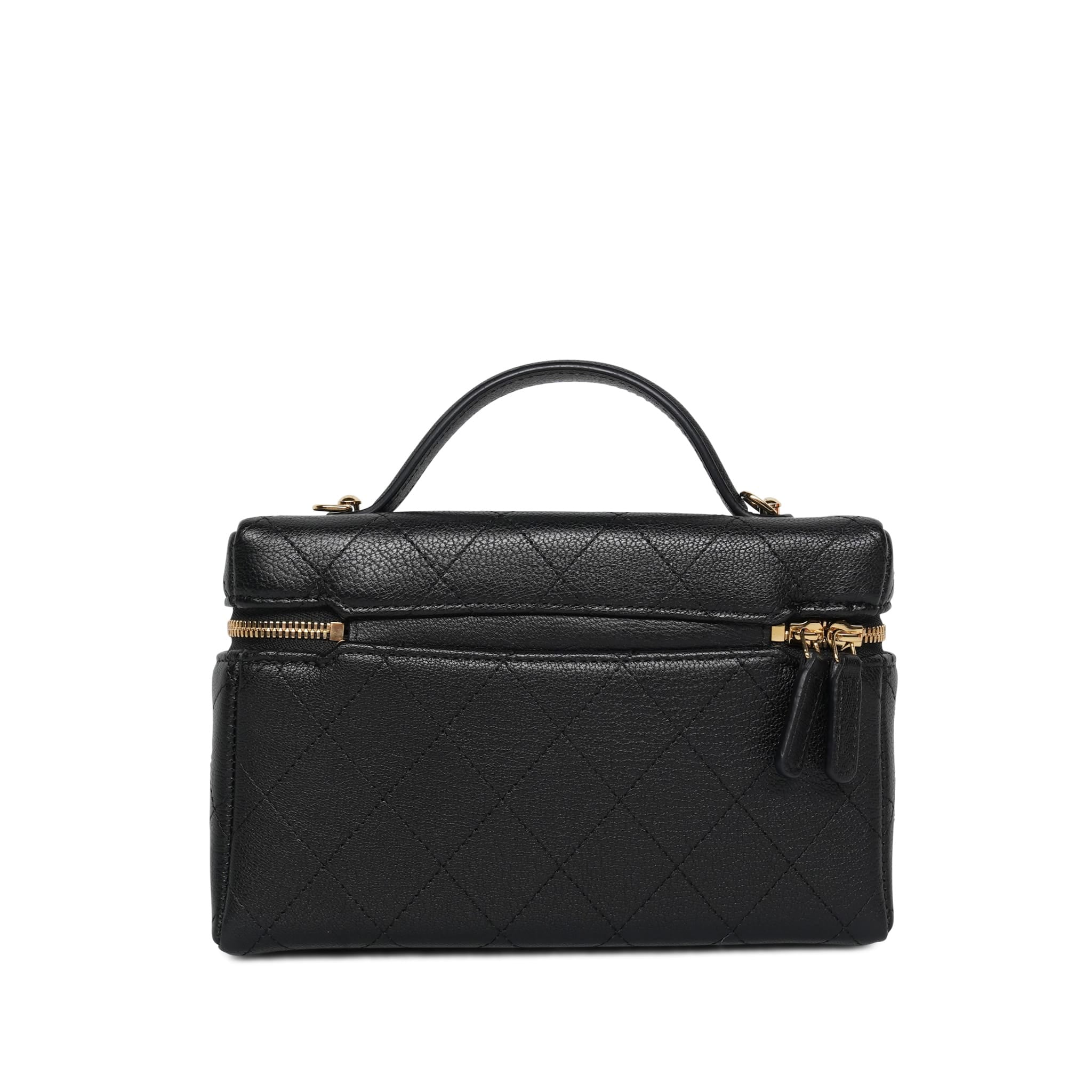 26P Black Grained Goatskin Quilted Slim Top Handle Vanity With Chain LGHW