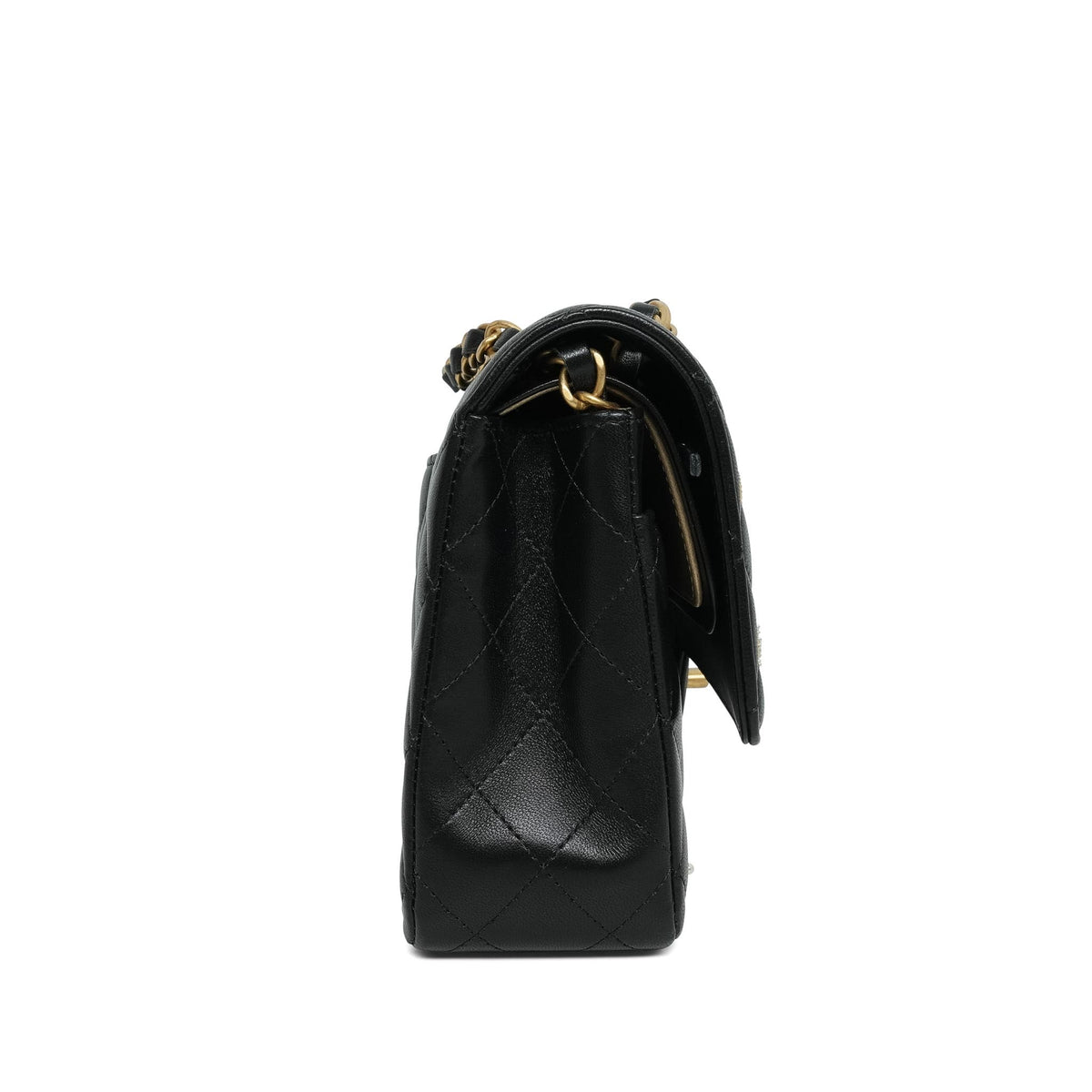21S Black Lambskin Quilted Rue Cambon Charms Classic Flap Medium AGHW