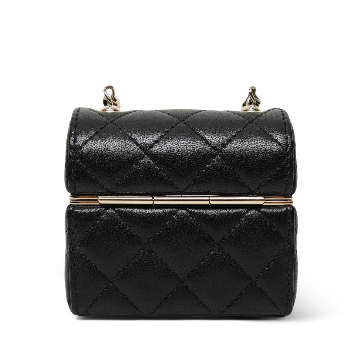 22P Black Lambskin Quilted Airpods Case On Chain LGHW