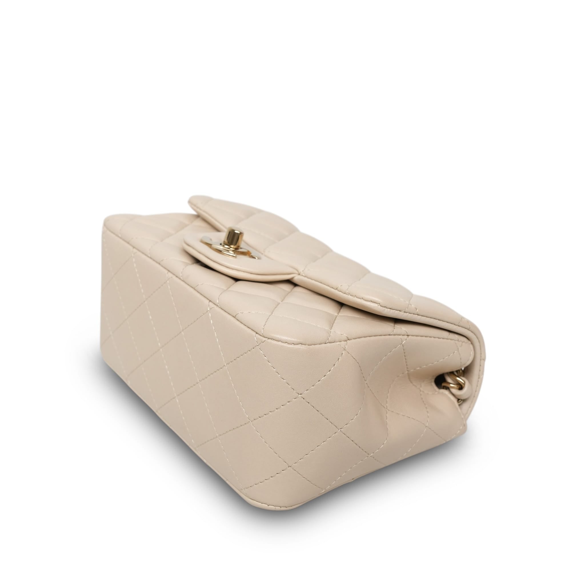 Product image 12 of 17: Light Beige Lambskin Quilted Mini Square Flap LGHW