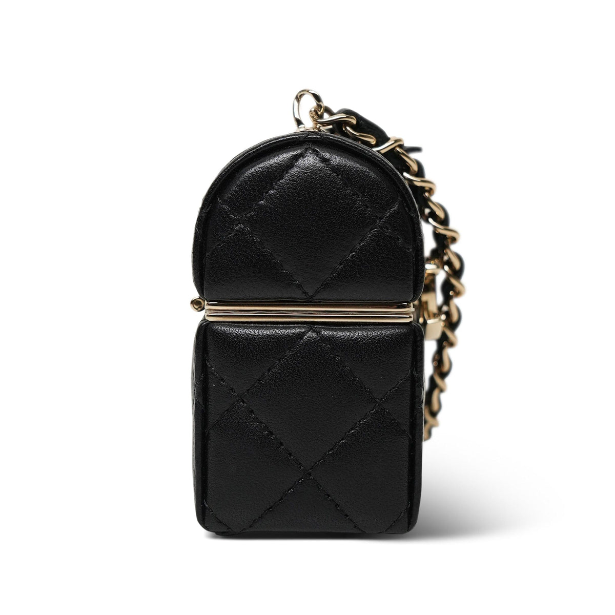 22P Black Lambskin Quilted Airpods Case On Chain LGHW