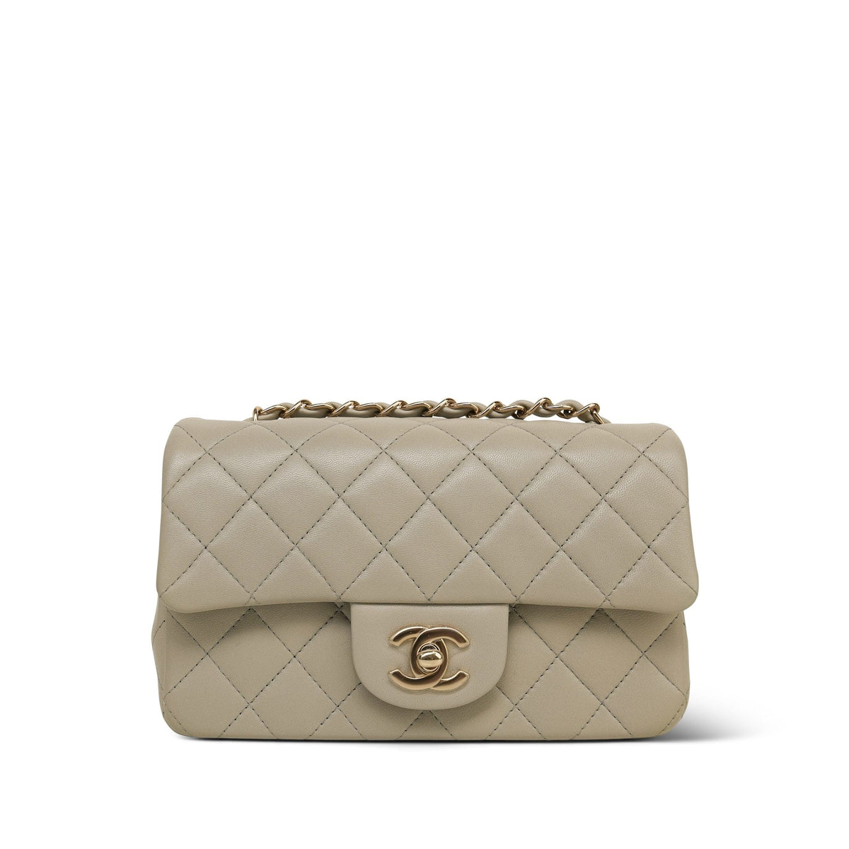 Grey Lambskin Quilted Mini Rectangular Flap LGHW