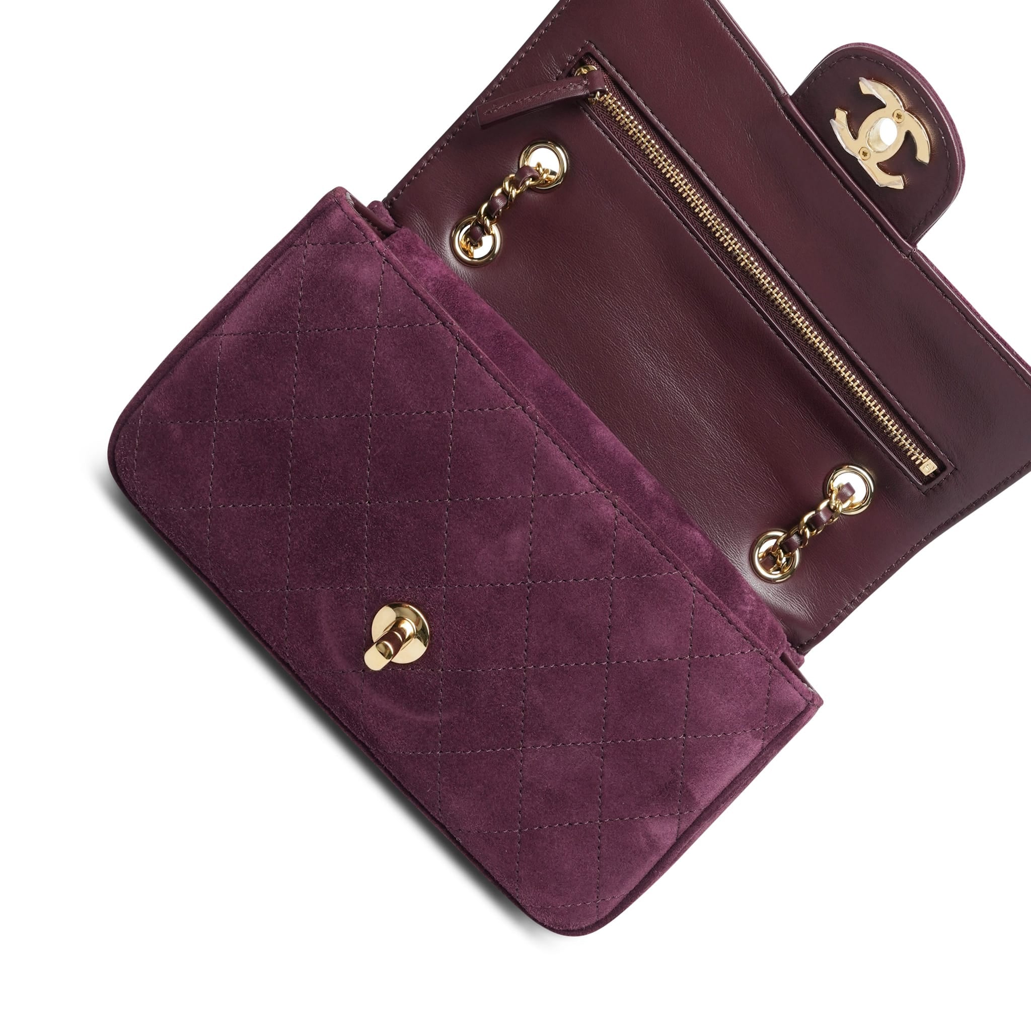 Product image 16 of 19: 26B Burgundy Suede Quilted Mini Souplissimo Flap Bag LGHW