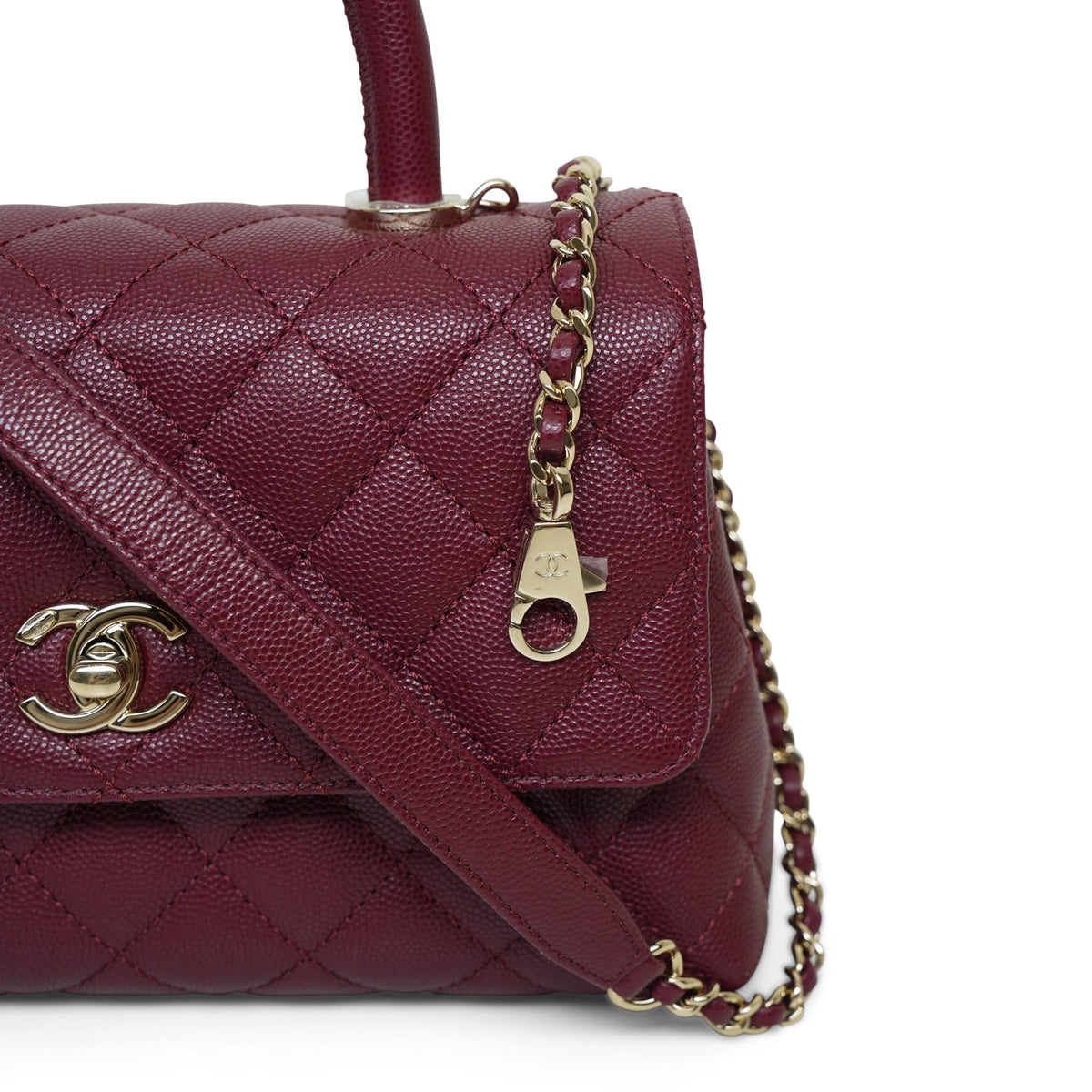 24K Burgundy Caviar Quilted Small Coco Handle LGHW