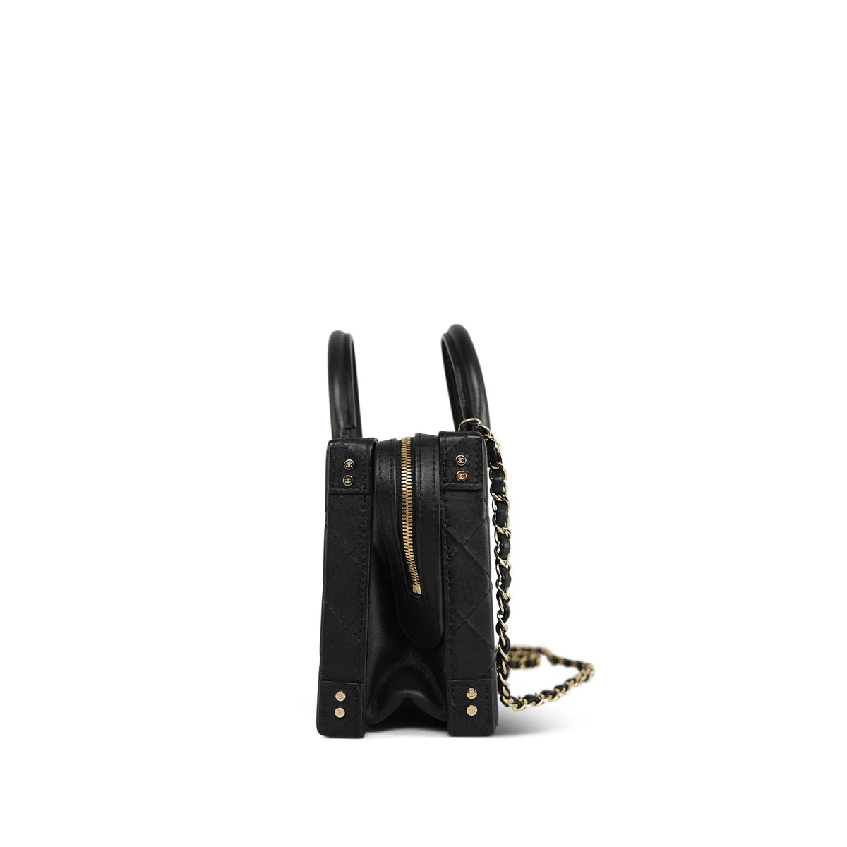 22B Black Lambskin Quilted Handle Vanity Case Light Gold Hardware