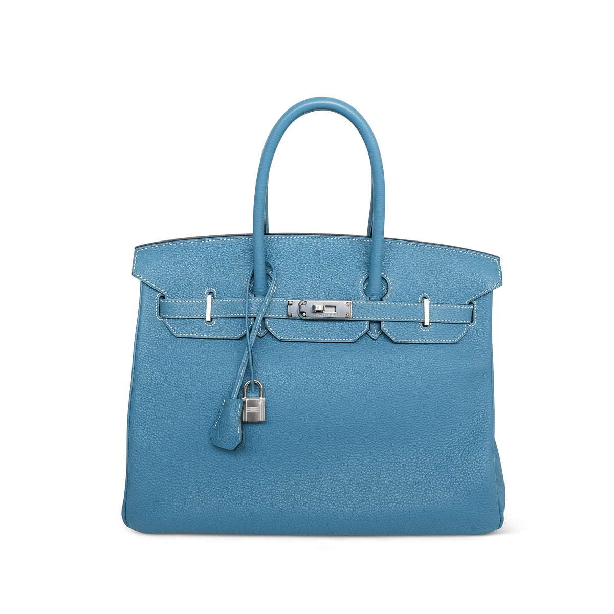 Birkin 35 Bleu Jean Togo Palladium Plated O Square Stamp
