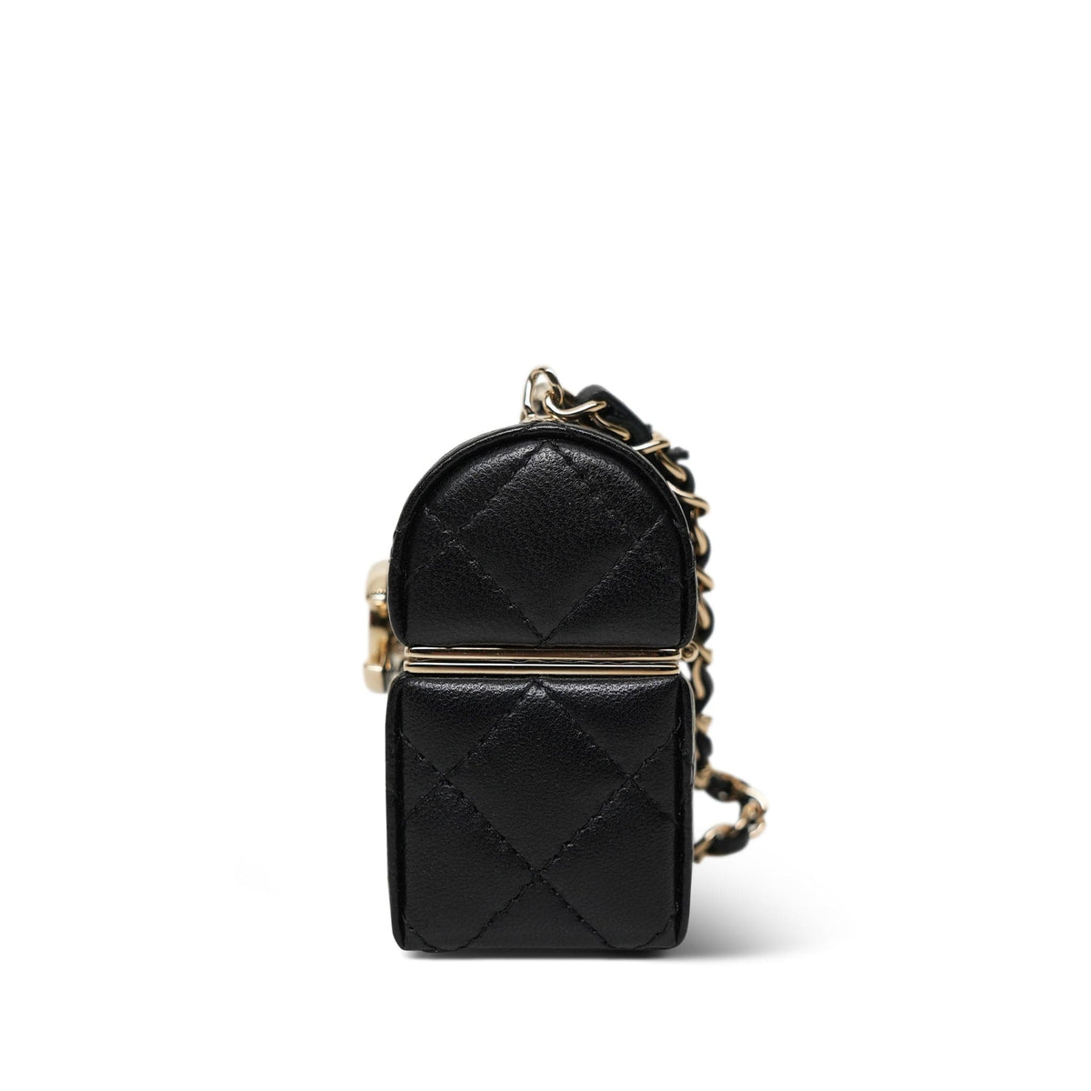 22P Black Lambskin Quilted Airpods Case On Chain LGHW