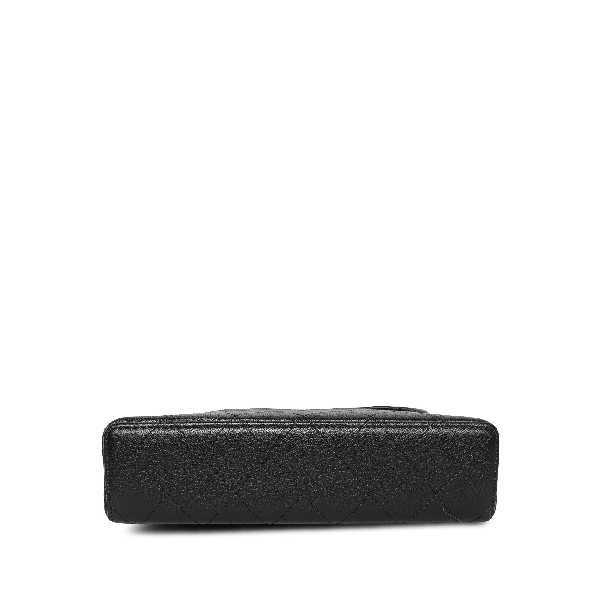 26P Black Grained Goatskin Quilted Slim Top Handle Vanity With Chain LGHW